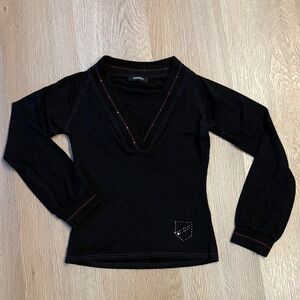 Sandro Black Long Sleeve V-Neck Top